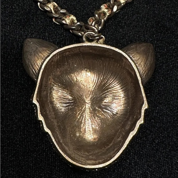 Betsey Johnson HUGE Leopard Panther Cat Head Bronze Crystal Necklace - Picture 7 of 8
